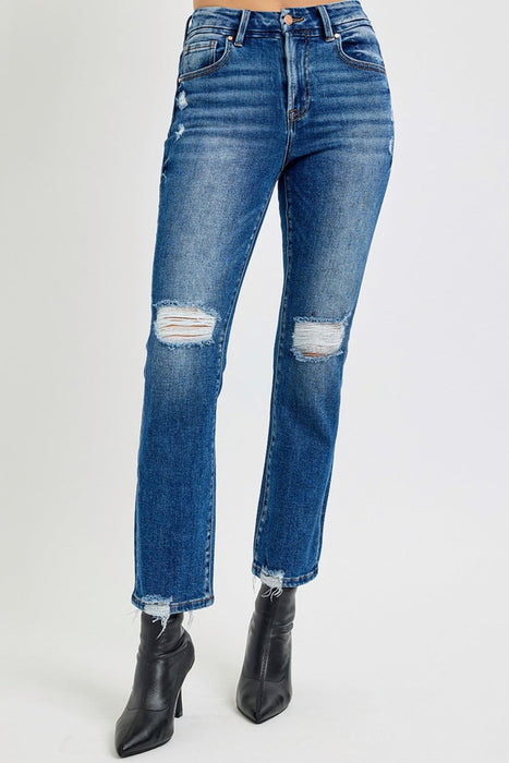 Full Size High Rise Distressed Crop Straight Jeans