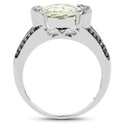 Bids.com 3.59 Carat Genuine Green Amethyst, Green Diamond & White Diamond .925 Sterling Silver Ring Rings