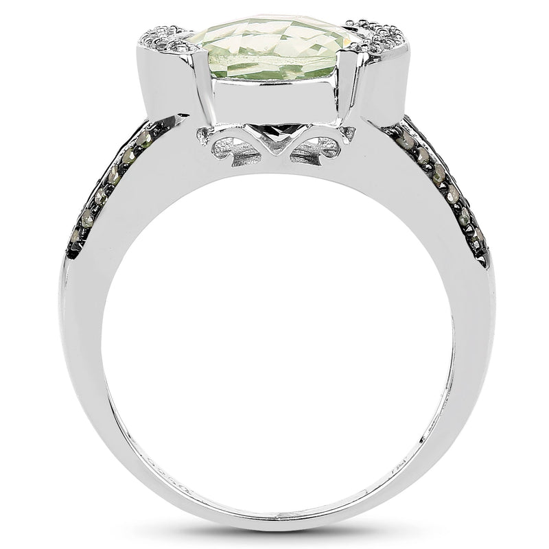 Bids.com 3.59 Carat Genuine Green Amethyst, Green Diamond & White Diamond .925 Sterling Silver Ring Rings