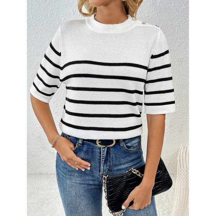 Striped Round Neck Half Sleeve Knit Top