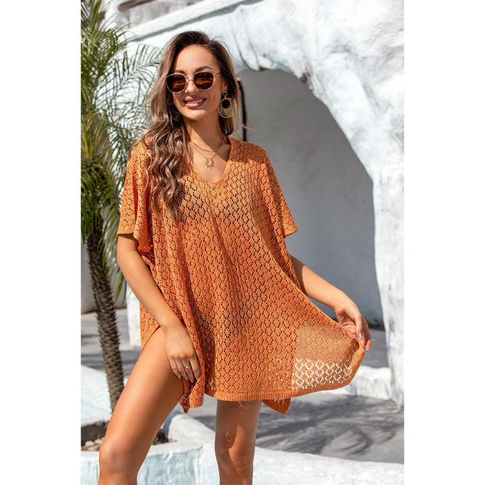 Openwork Slit Scoop Neck Cover Up