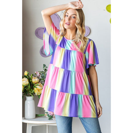 Heimish Short Sleeve Striped Tiered Top