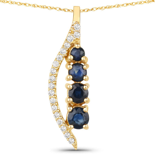 Bids.com 0.40 Carat Genuine Blue Sapphire and White Diamond 14K Yellow Gold Pendant Pendants