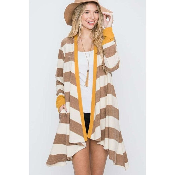 Open Front Striped Draped Cardigan