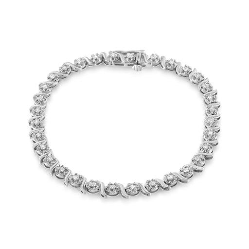 Bids.com .925 Sterling Silver 1.0 Cttw Diamond Spiral Wave Curved-Link 7" Tennis Bracelet (I-J Color, I3 Clarity) Bracelets