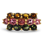 Bids.com 14K Yellow Gold Plated 4.58 Carat Genuine Multi Tourmaline .925 Sterling Silver Ring Rings