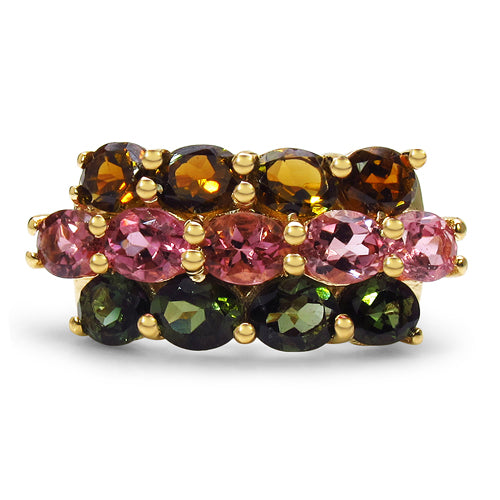 Bids.com 14K Yellow Gold Plated 4.58 Carat Genuine Multi Tourmaline .925 Sterling Silver Ring Rings