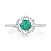 Bids.com 0.55 Carat Genuine Zambian Emerald and White Diamond 14K White Gold Ring Rings