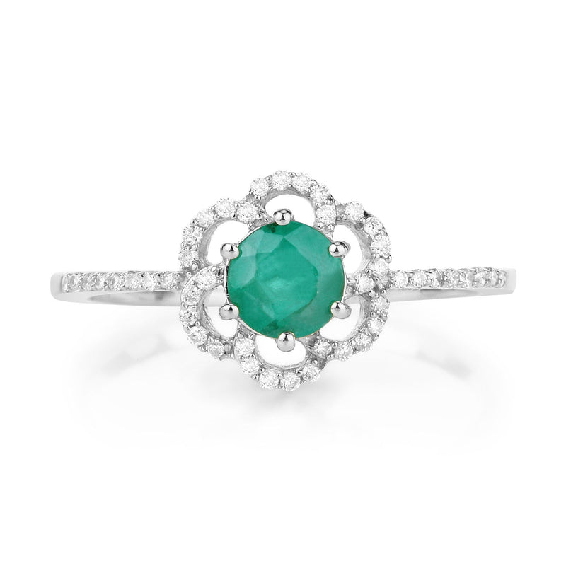Bids.com 0.55 Carat Genuine Zambian Emerald and White Diamond 14K White Gold Ring Rings