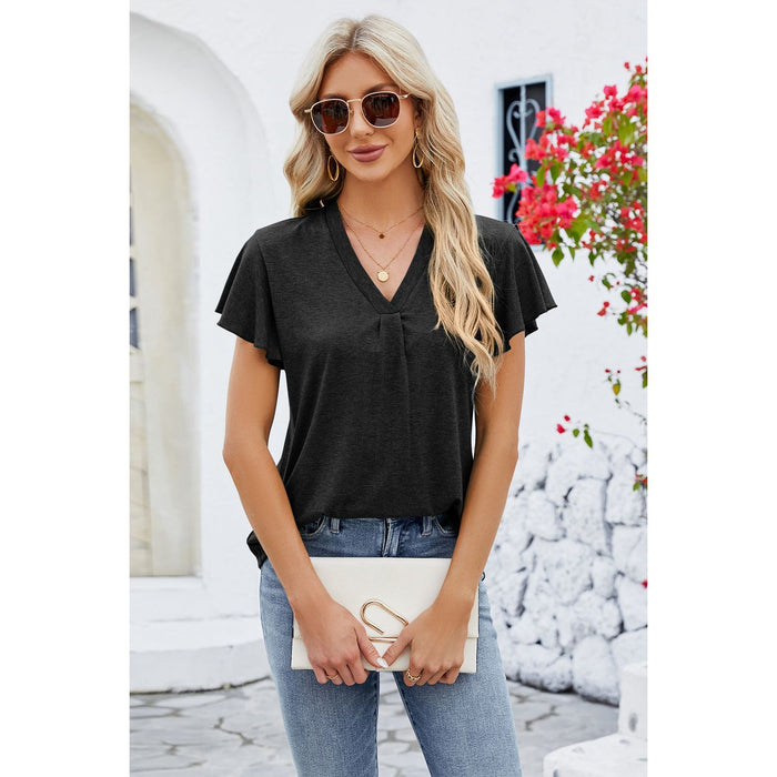 V-Neck Flutter Sleeve T-Shirt