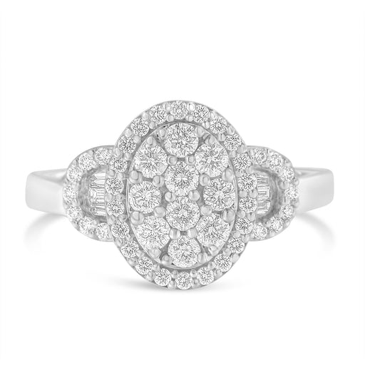 Bids.com 10K White Gold 1.0 Cttw Diamond Oval Cluster with Halo Vintage-Inspired Art Deco Buckle Style Statement Ring (G-H Color, SI1-SI2 Clarity) - Size 7 Rings