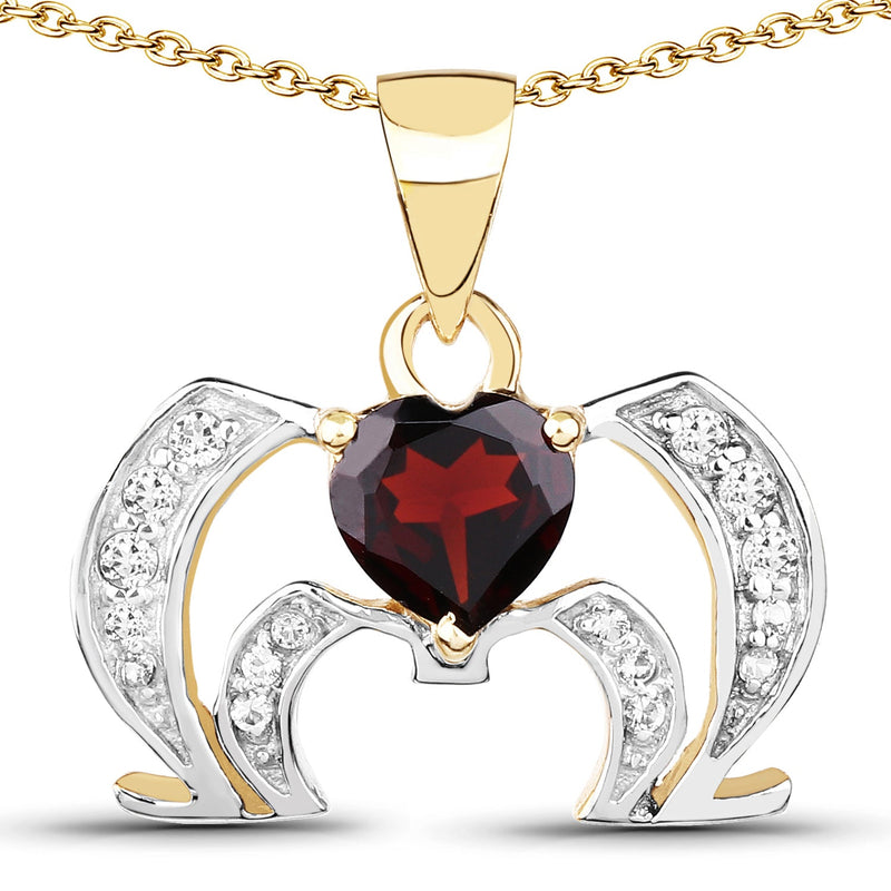 Bids.com 14K Yellow Gold Plated 1.05 Carat Genuine Garnet and White Topaz .925 Sterling Silver Pendant Pendants