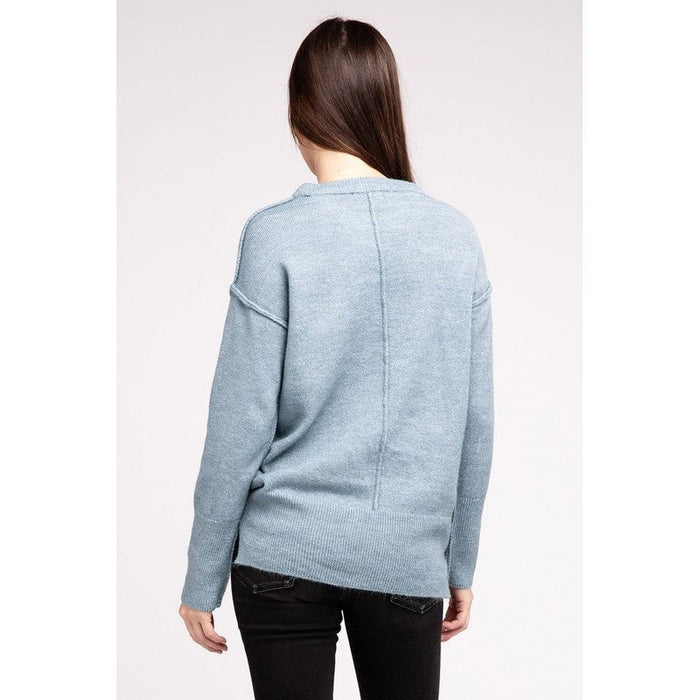 Melange Hi-Low Hem Round Neck Sweater