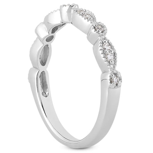 Bids.com 14k White Gold Vintage Look Fancy Pave Diamond Milgrain Wedding Ring Band Rings