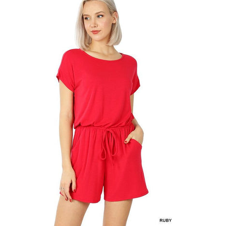 Romper w/ Elastic Waist and Back Keyhole Opening