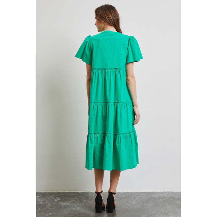 HEYSON Cotton Poplin Ruffled Tiered Midi Dress