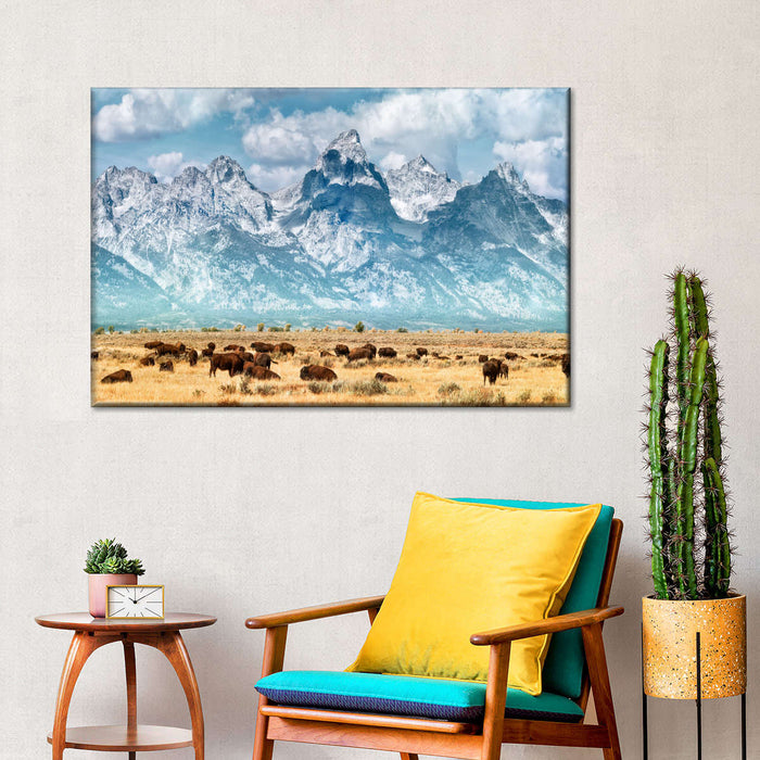 Bison Herd In Grand Teton Wall Art