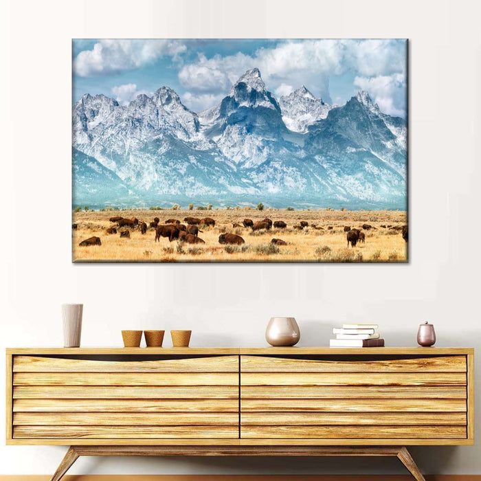 Bison Herd In Grand Teton Wall Art