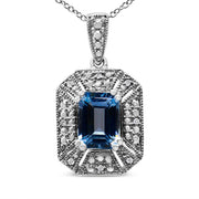 Bids.com .925 Sterling Silver Blue Topaz and Diamond Accent Art Deco Style 18" Pendant Necklace (I-J Color, I1-I2 Clarity) Necklaces