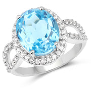 Bids.com 6.03 Carat Genuine Swiss Blue Topaz & White Topaz .925 Sterling Silver Ring Rings