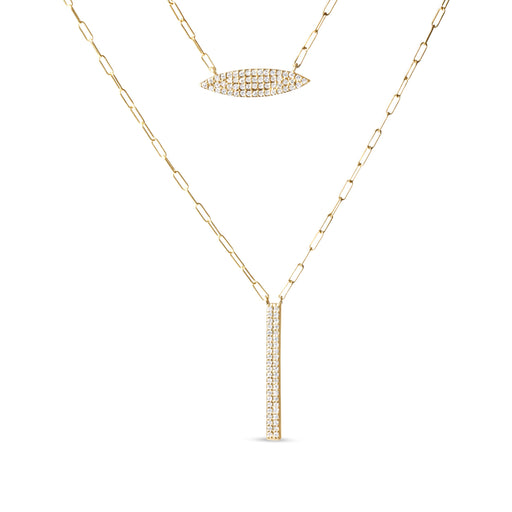 Bids.com 14K Yellow Gold 3/8 Cttw Two-Strand Marquise and Bar Charm Paper Clip Link Pendant Necklace  (I-J Color, I1-I2 Clarity) -18" and 20" Inch Lengths Necklaces