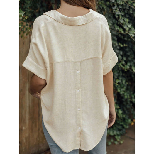 Johnny Collar Half Sleeve Blouse