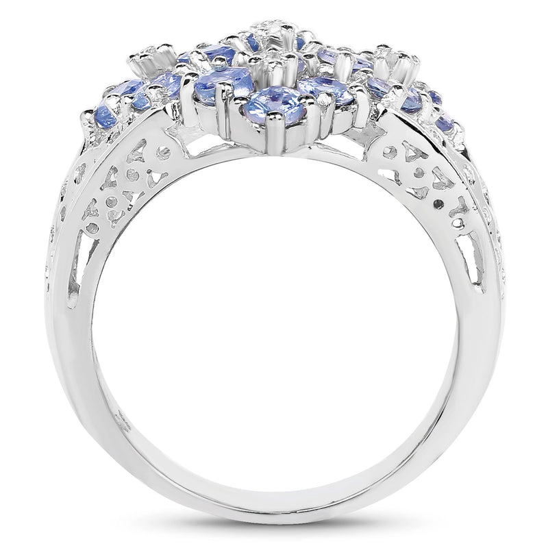 Bids.com 1.65 Carat Genuine Tanzanite and White Topaz .925 Sterling Silver Ring Rings