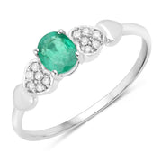 Bids.com 0.36 Carat Genuine Zambian Emerald and White Diamond 14K White Gold Ring Rings