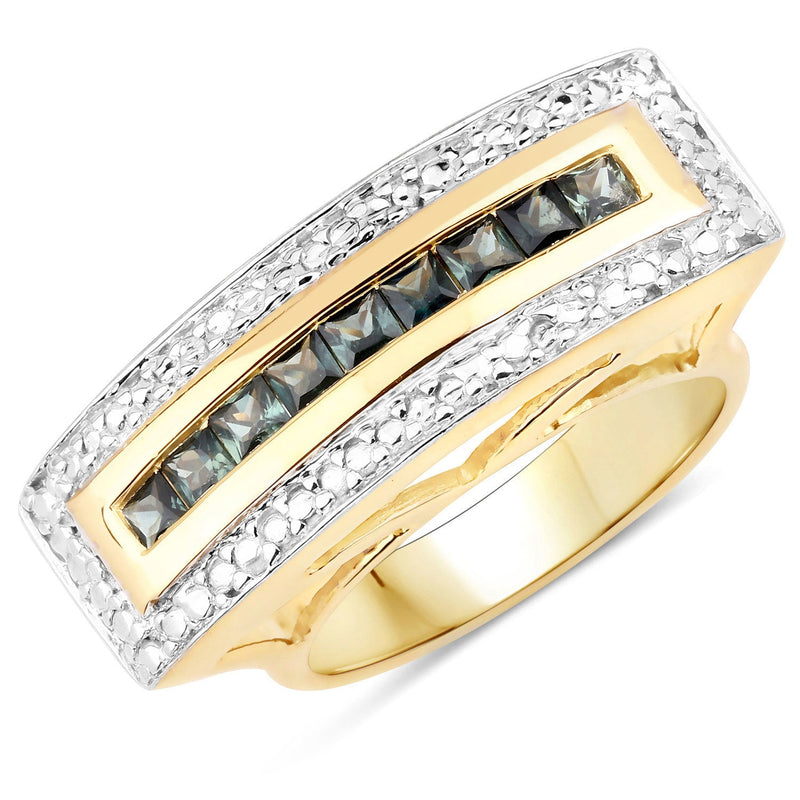 Bids.com 1.08 Carat Genuine Green Sapphire .925 Sterling Silver Ring Rings