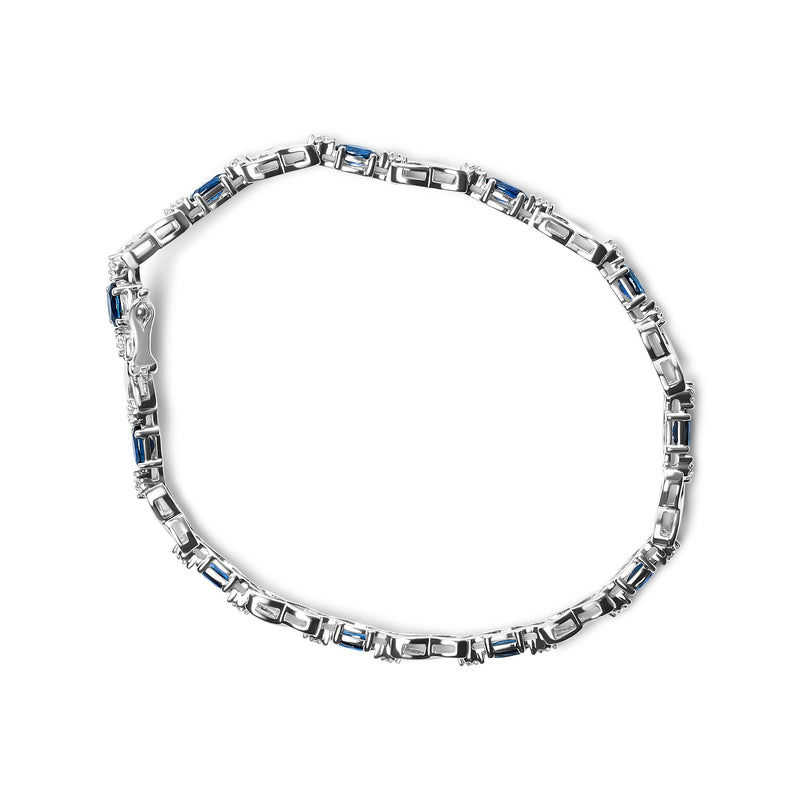Bids.com 10K White Gold 5x4mm Oval Sapphire Gemstone and 1/10 Cttw Diamond Prong Set "X" Link Bracelet - Size 7" (H-I Color, SI1-SI2 Clarity) Bracelets