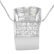Bids.com 14K White Gold 1 5/8 cttw Princess and Baguette Cut Diamond Heart Ribbon Pendant Necklace (G-H, VS1-VS2) Necklaces