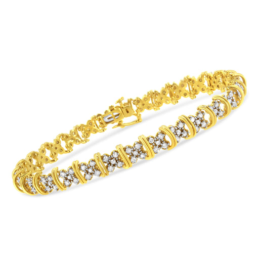 Bids.com 10K Yellow Gold Plated .925 Sterling Silver 2.0 Cttw Round Diamond Cluster "X" Shaped Link Bracelet (H-I Color, I3 Clarity) - 7" Bracelets