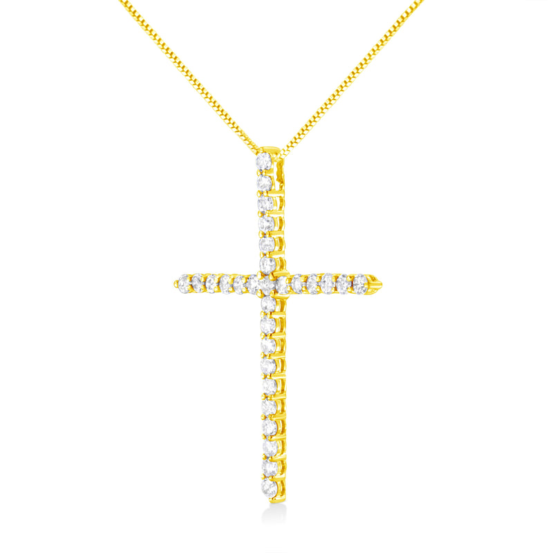 Bids.com 10K Yellow Gold 3.00 cttw Round-Cut Diamond Cross 18" Pendant Necklace (J-K Color, I1-I2 Clarity) Necklaces