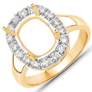 Bids.com 0.51 Carat Genuine White Diamond 14K Yellow Gold Semi Mount Ring - holds 10x8mm Cushion Gemstone Rings