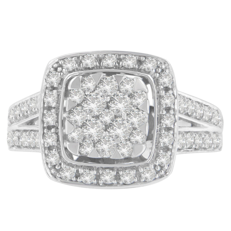Bids.com 10K White Gold Diamond Cluster Ring (1 Cttw, H-I Color, SI2-I1 Clarity) - Size 6-1/2 Rings