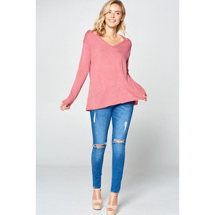 SOLID LIGHT KNIT V NECK SWEATER