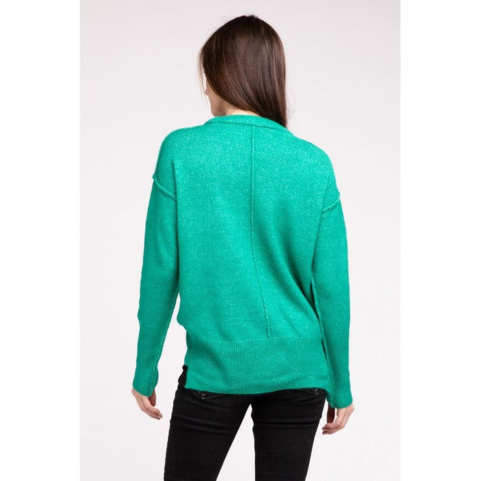 Melange Hi-Low Hem Round Neck Sweater