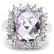 Bids.com 5.55 Carat Genuine Pink Amethyst and White Topaz .925 Sterling Silver Ring Rings