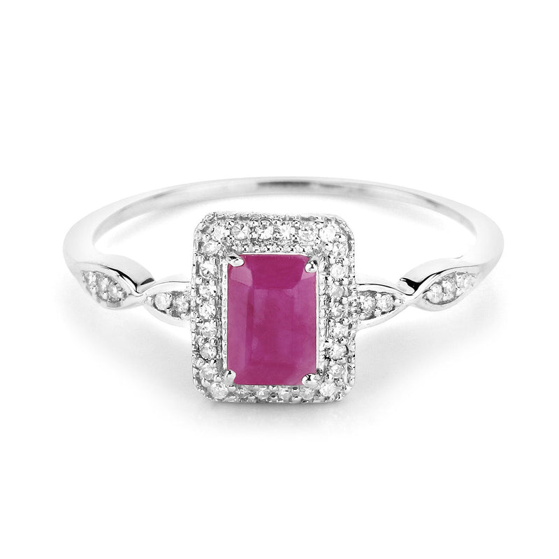 Bids.com 0.75 Carat Genuine Ruby and White Diamond 14K White Gold Ring Rings