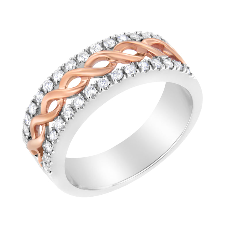 Bids.com 10K White and Rose Gold 1/3 Cttw Diamond Split Shank and Infinity Ribbon Band Ring (I-J Color, I1-I2 Clarity) - Size 6 Rings