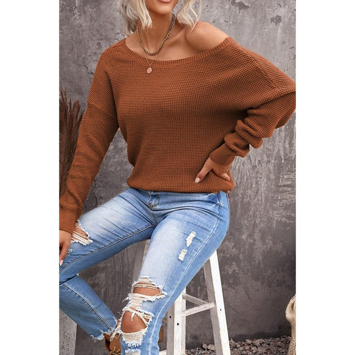 Crisscross Back Waffle-Knit Sweater