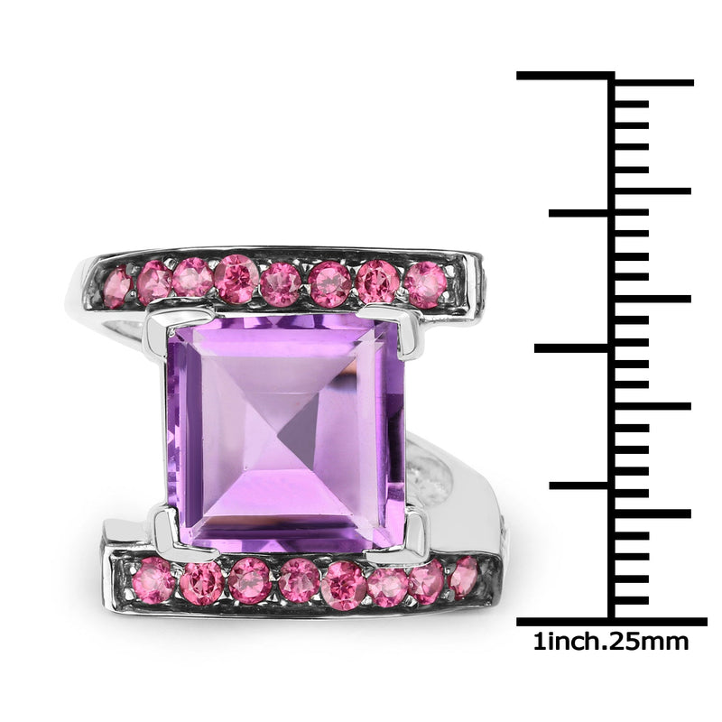 Bids.com 6.90 Carat Genuine Amethyst and Rhodolite .925 Sterling Silver Ring Rings