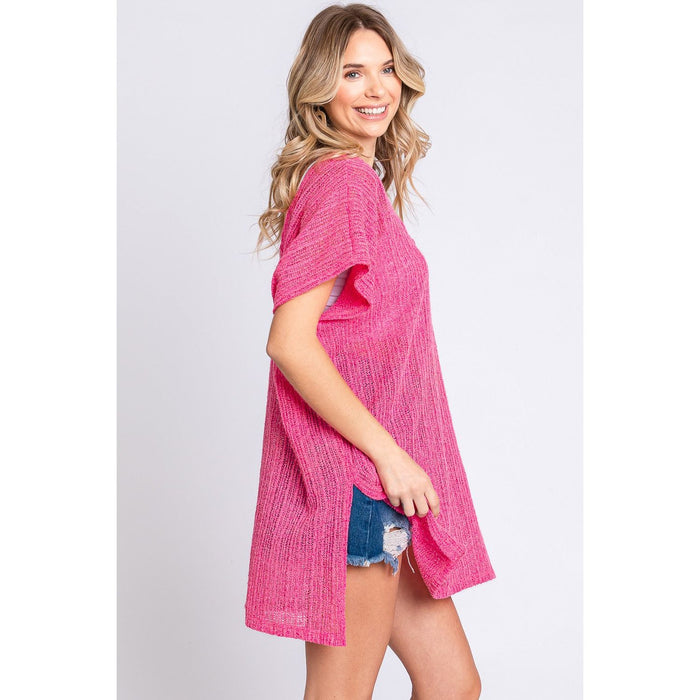 GeeGee Short Sleeve Side Slit Knit Cover Up Dress