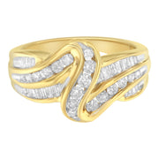 Bids.com 10K Yellow Gold 3/4 Cttw Channel Set Round and Baguette-cut Diamond Double Shank Bypass Ring (J-K Color, I1-I2 Clarity) - Size 6.75 Rings