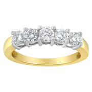 Bids.com 14KT Two Toned Gold 5 Stone Diamond Ring (1 cttw, H-I Color, SI1-SI2 Clarity) Rings
