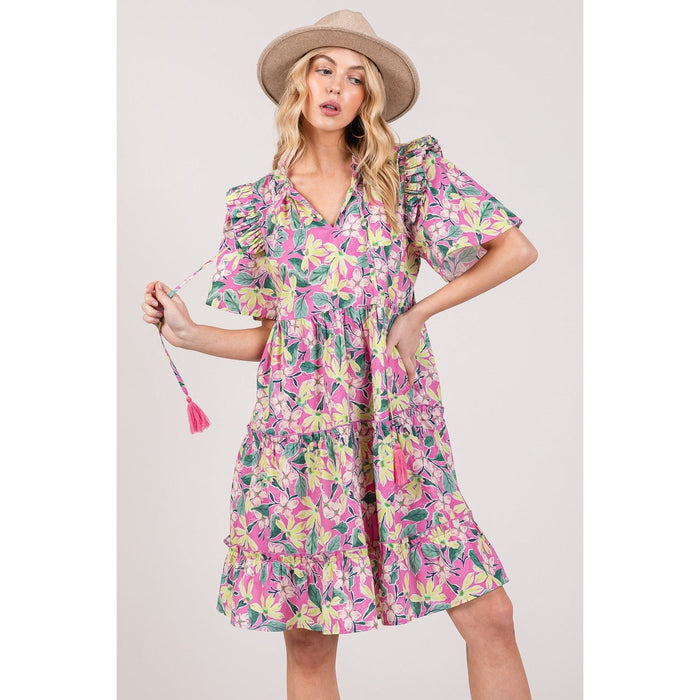 SAGE + FIG Floral Ruffle Short Sleeve Dress