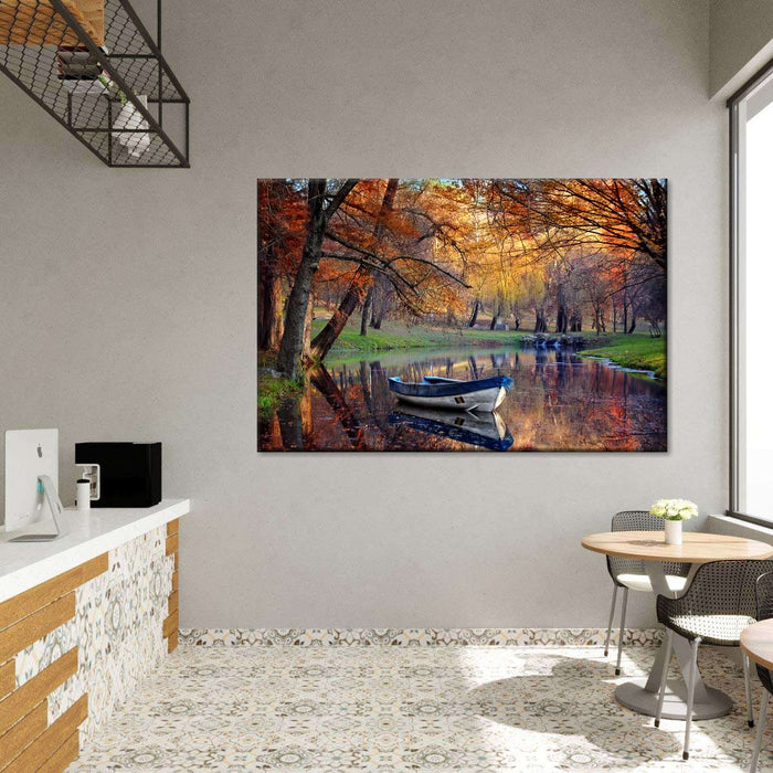 Autumn Lake Boat Wall Art