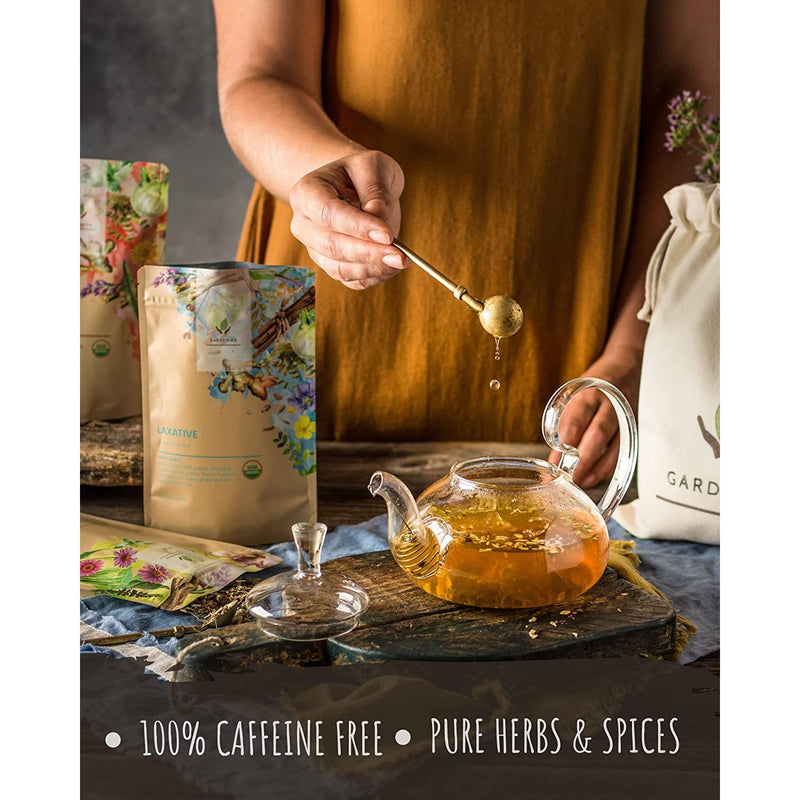 Gardenika Shop Organic Loose Leaf Tea Sampler, Caffeine-Free Herbal Assortment, 120+ Cups – 5 Pack Loose Leaf Tea Sampler