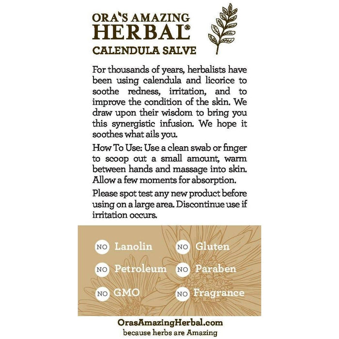 Ora's Amazing Herbal Calendula Salve, Coconut Free Salve with Licorice Root 1/4oz