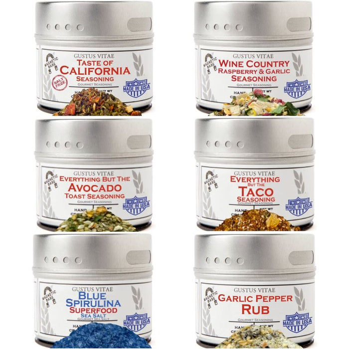 Gustus Vitae - California Seasonings Gift Set - Tastes Of California - Artisanal Spice Blends Six Pack